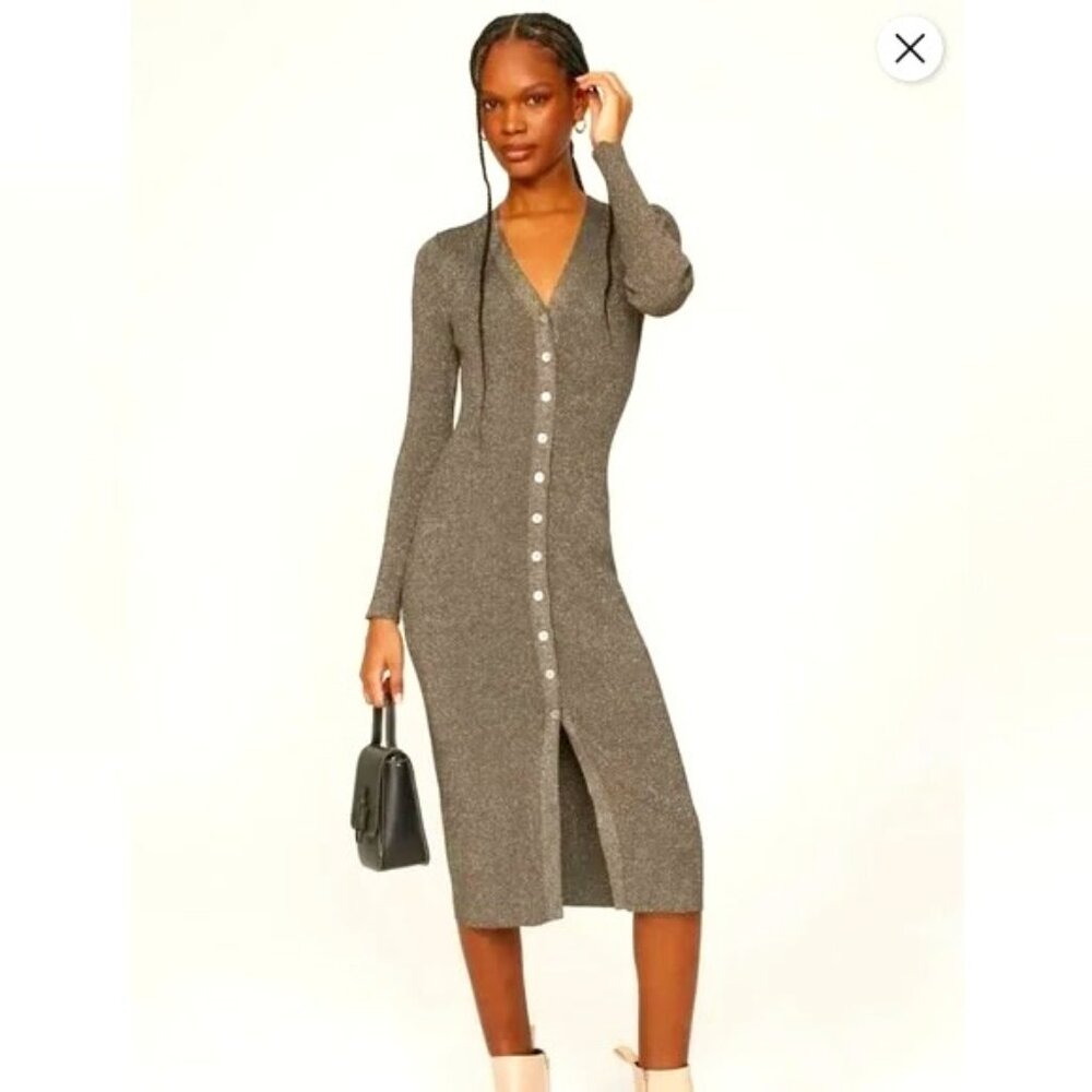 Rails - knit black & brown long sleeve, collard, button down dress. Sz XL